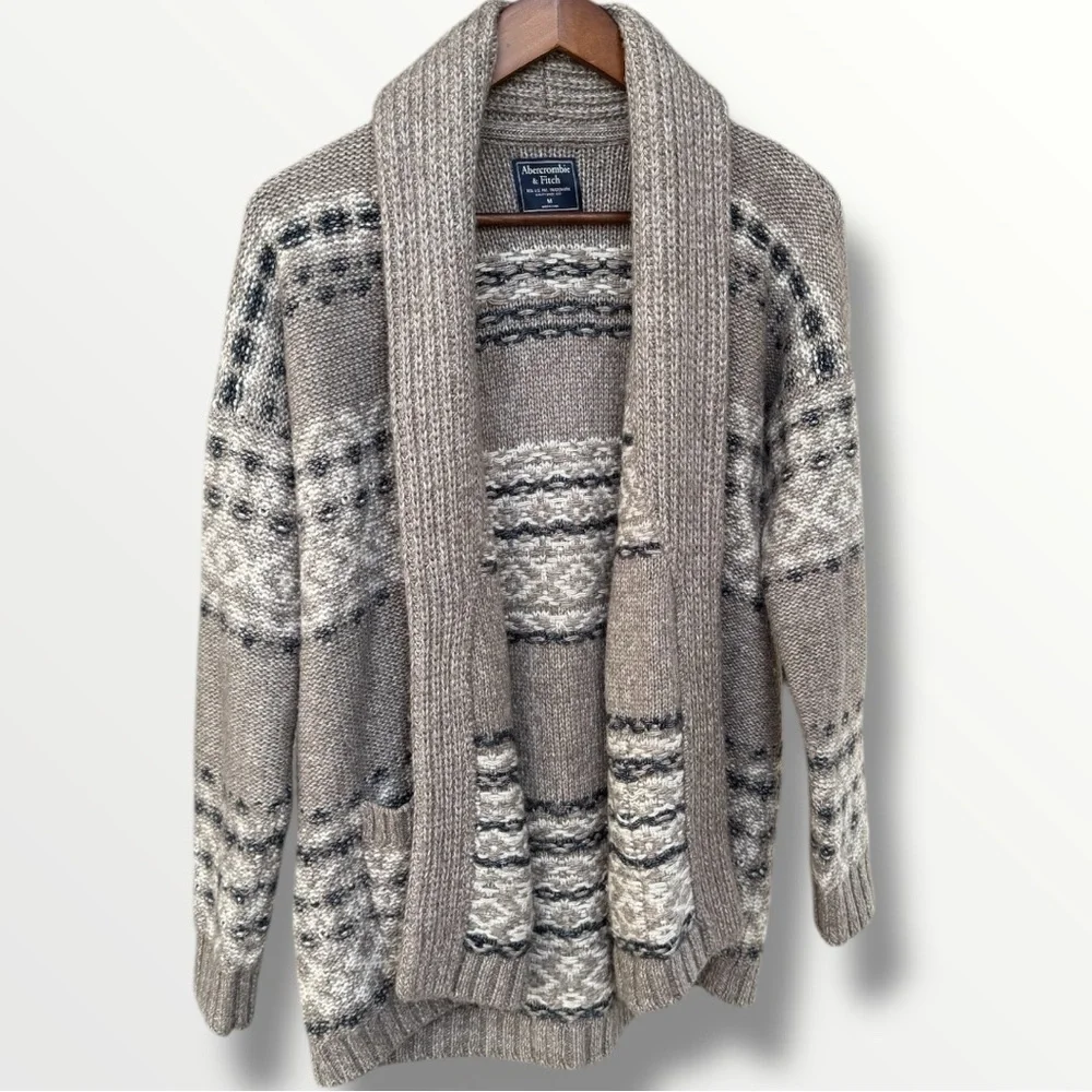 Abercrombie & Fitch Tan Open Cardigan Cozy Knit with Pockets Cotton Acrylic - Picture 1 of 5